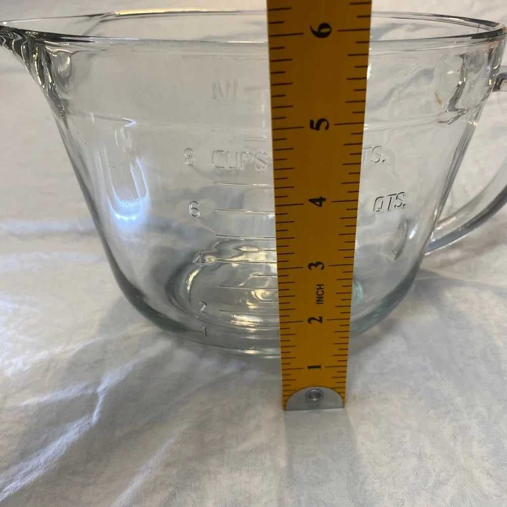 Vintage Anchor Hocking 2 Qt 8 Cup Glass Batter Bowl Measuring Mixing Bowl USA